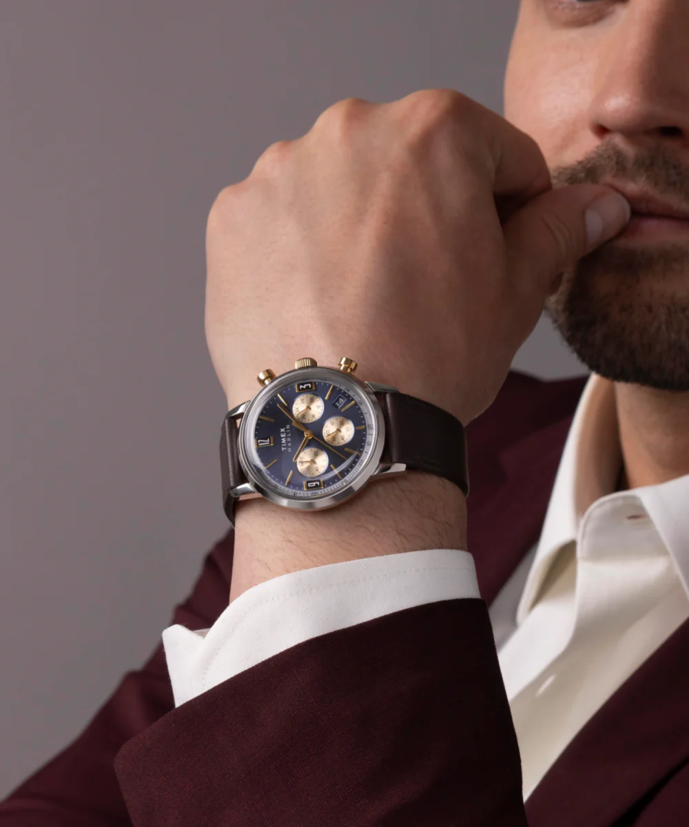 Marlin® Chronograph Tachymeter 40mm Leather Strap Watch - Image 2