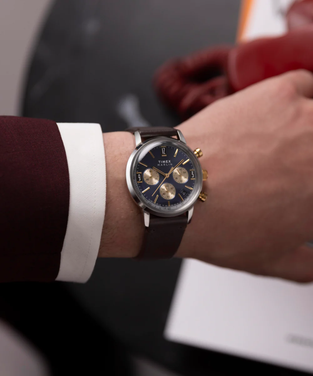 Marlin® Chronograph Tachymeter 40mm Leather Strap Watch - Image 3