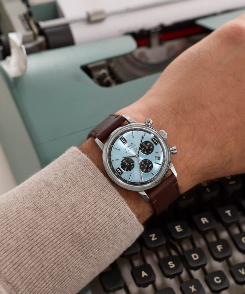 Marlin® Chronograph Tachymeter 40mm Leather Strap Watch - Image 2