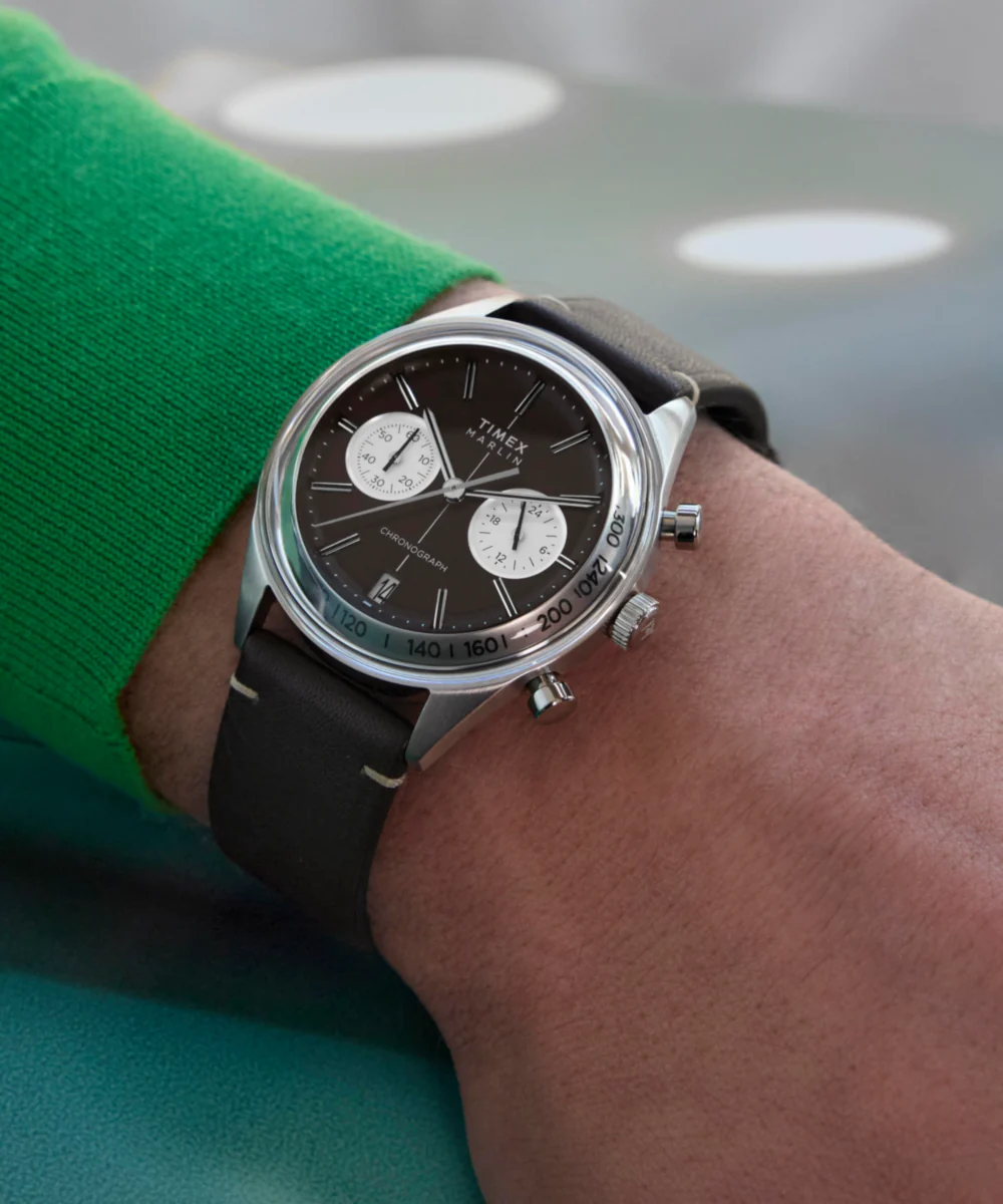 Marlin® Jet Quartz Chronograph 40mm Leather Strap Watch - Image 2