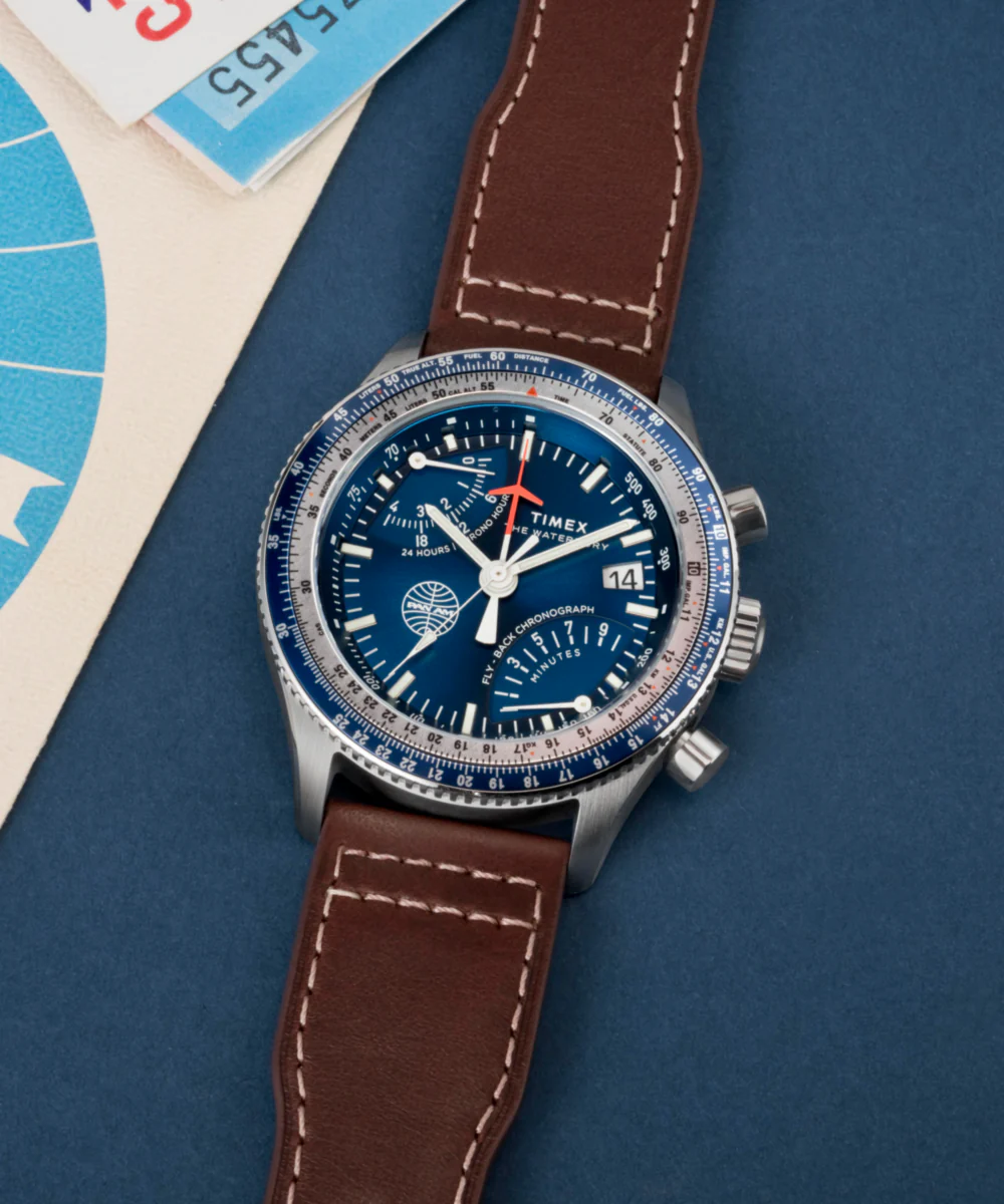 Pan Am® x Timex Fly-Back Chronograph 43mm Leather Strap Watch - Image 6