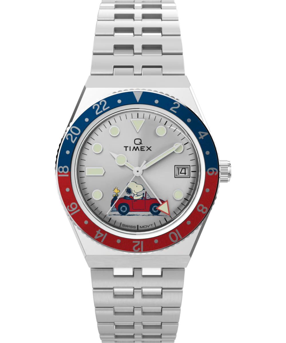 Peanuts® x Q Timex® GMT 38mm Stainless Steel Bracelet Watch