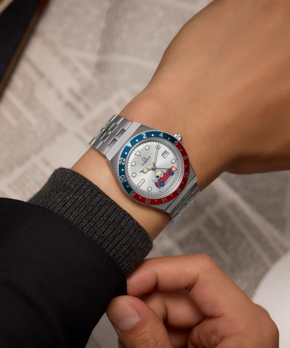 Peanuts® x Q Timex® GMT 38mm Stainless Steel Bracelet Watch - Image 2