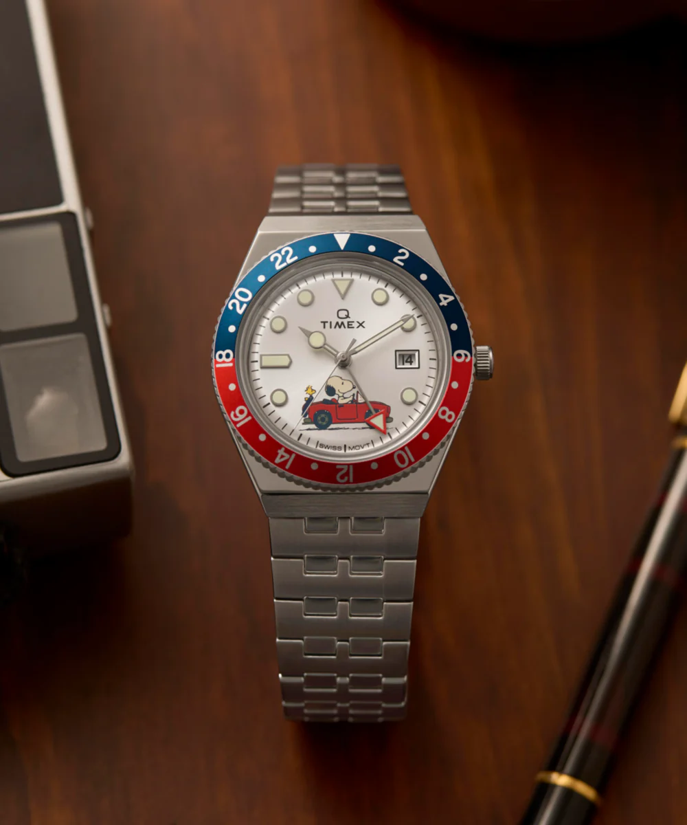Peanuts® x Q Timex® GMT 38mm Stainless Steel Bracelet Watch - Image 7