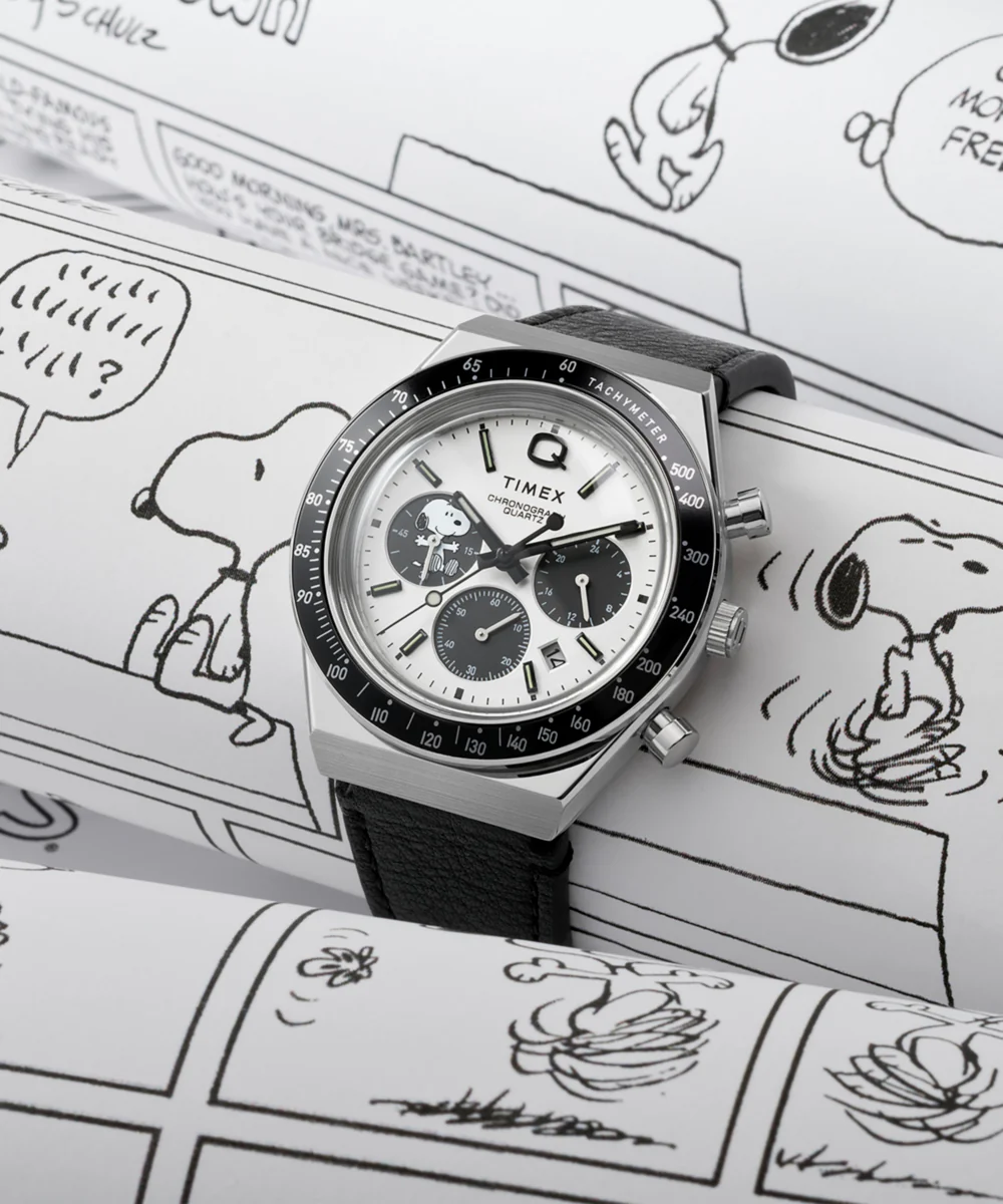 Peanuts® x Q Timex® Snoopy 40mm Leather Strap Watch - Image 6