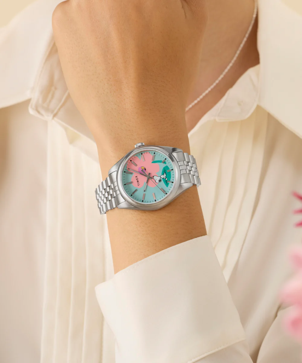 Peanuts® x Timex Legacy Snoopy with Flower Dial 36mm Stainless Steel Bracelet Watch - Image 2