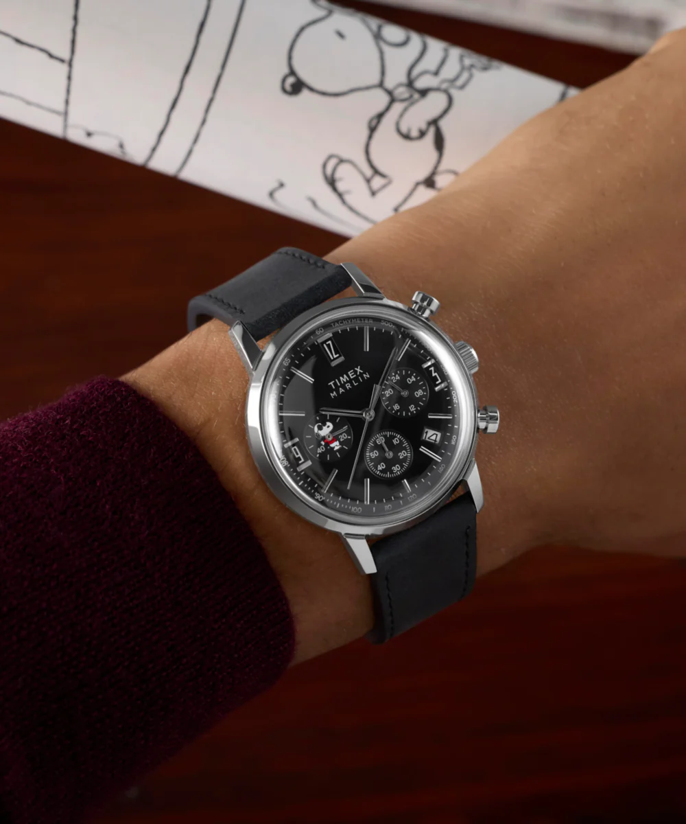 Peanuts® x Timex Marlin® Chronograph Joe Cool 40mm Leather Strap Watch - Image 2