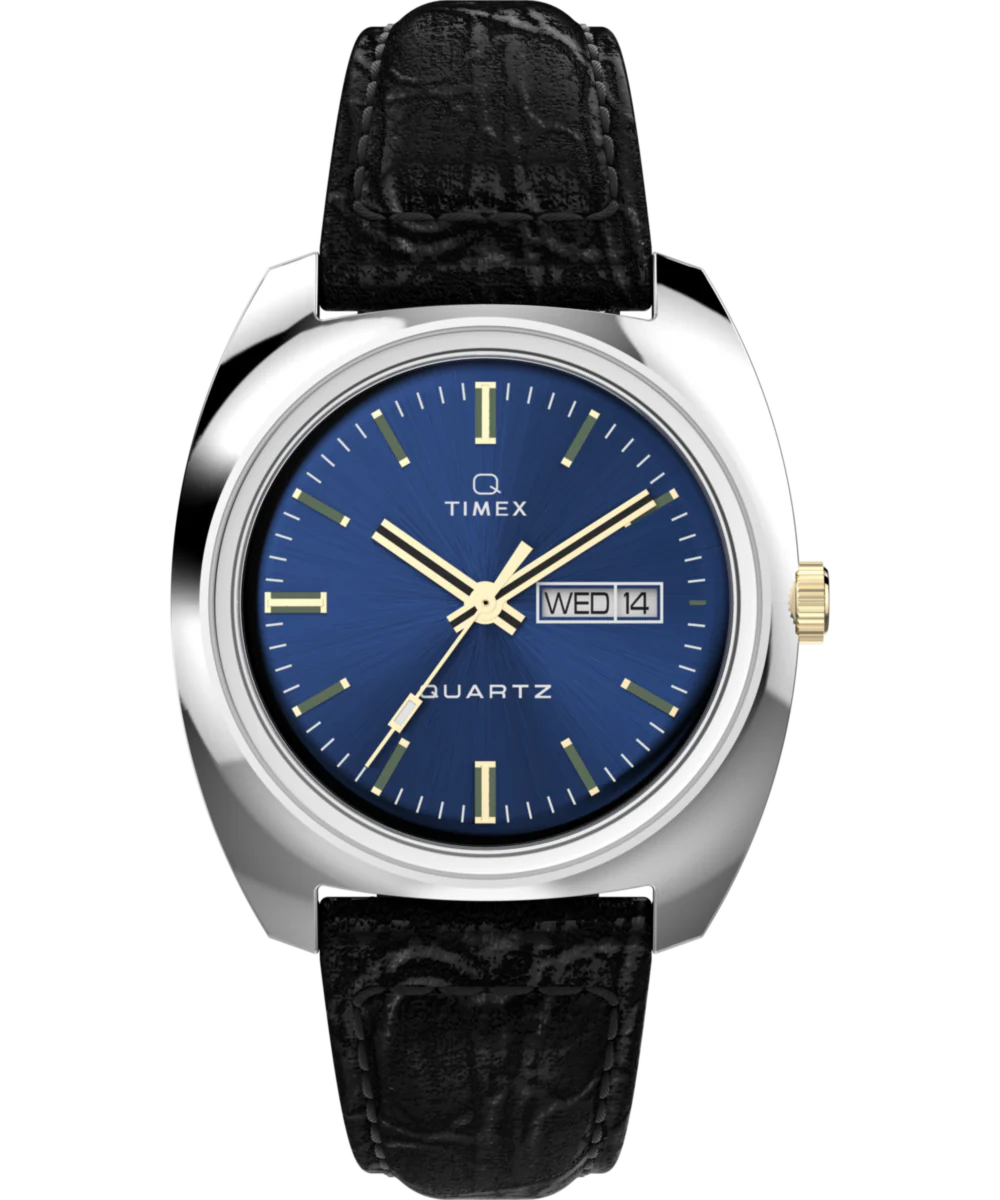 Q Timex® 1978 Day/Date 37.5mm Leather Strap Watch