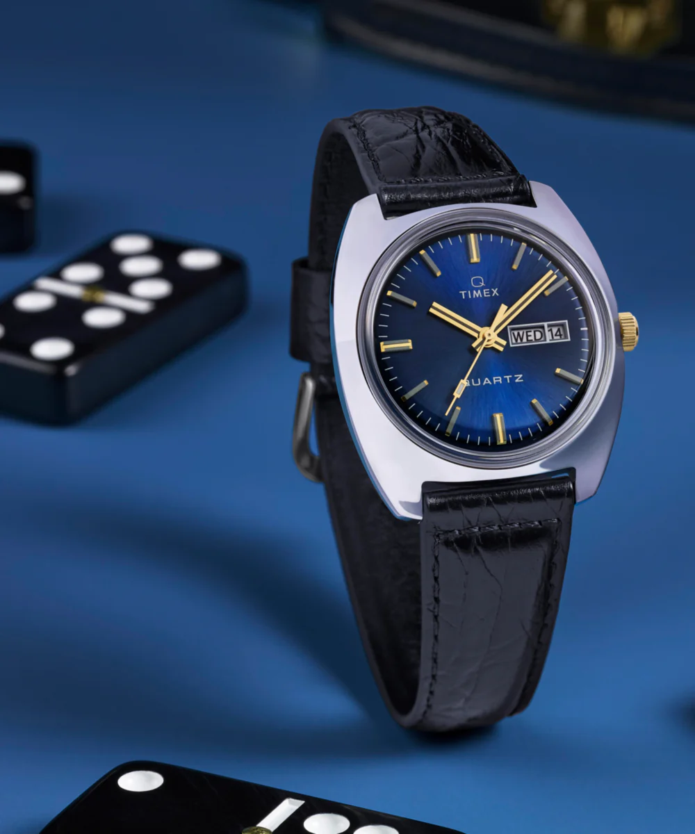 Q Timex® 1978 Day/Date 37.5mm Leather Strap Watch - Image 8
