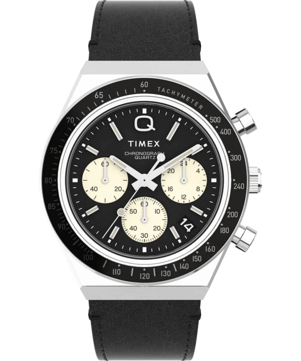 Q Timex Chronograph 40mm Leather Strap Watch