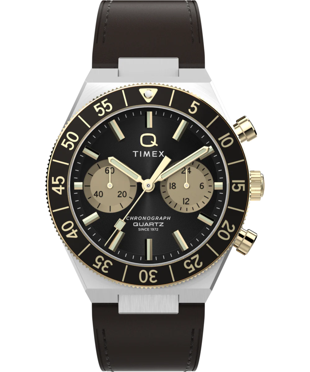 Q Timex Continental Chronograph 40mm Leather Strap Watch