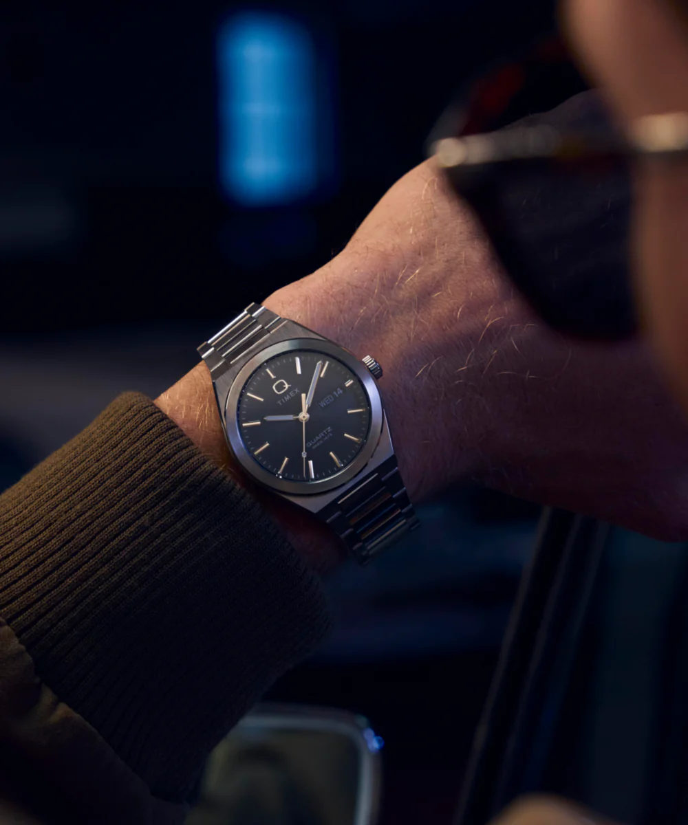 Q Timex® Continental Day and Date 39mm Stainless Steel Bracelet Watch - Image 3