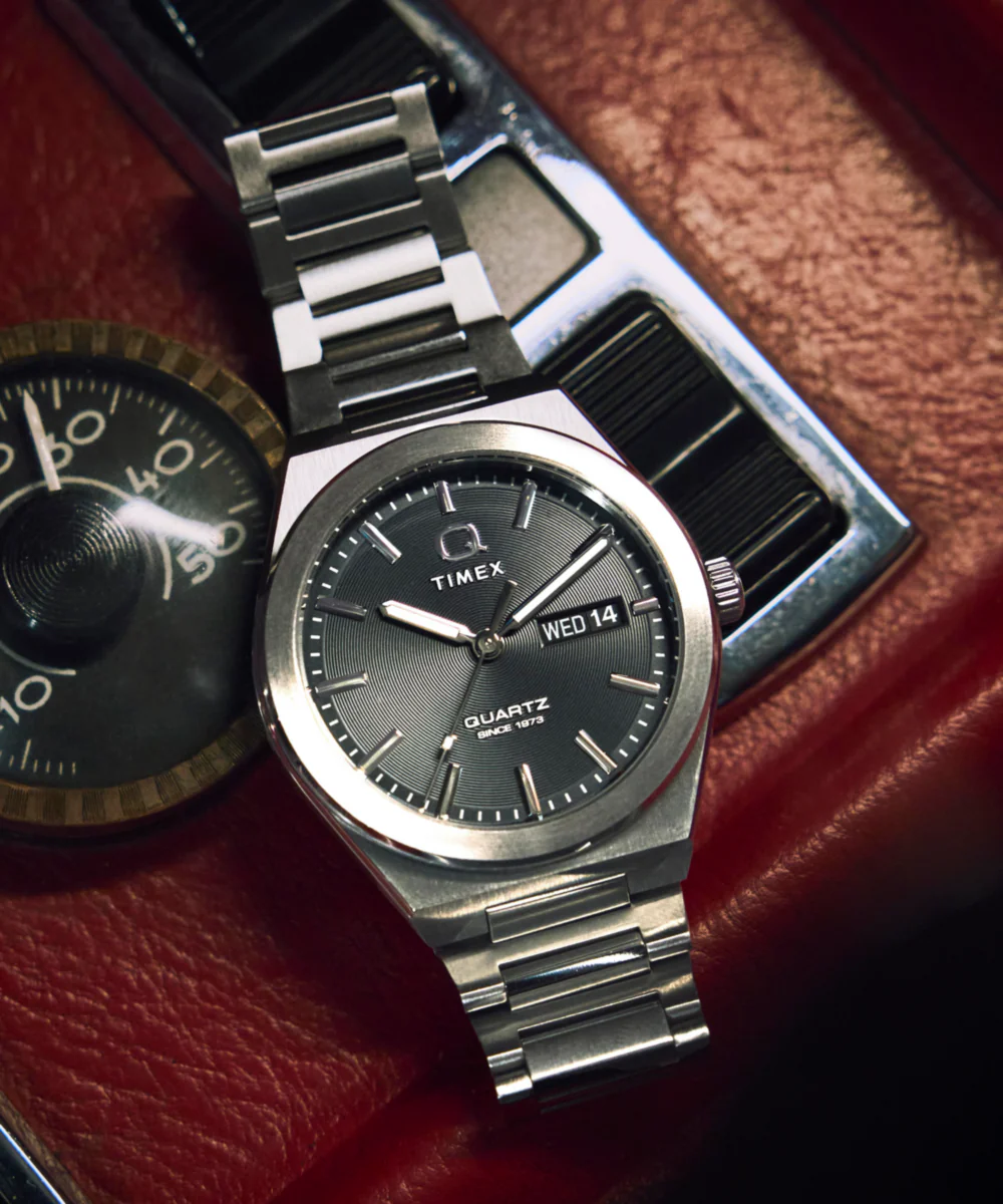 Q Timex® Continental Day and Date 39mm Stainless Steel Bracelet Watch - Image 9