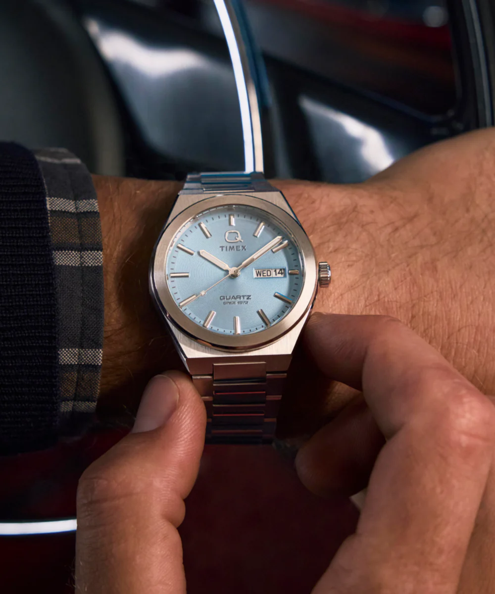 Q Timex® Continental Day and Date 39mm Stainless Steel Bracelet Watch - Image 2