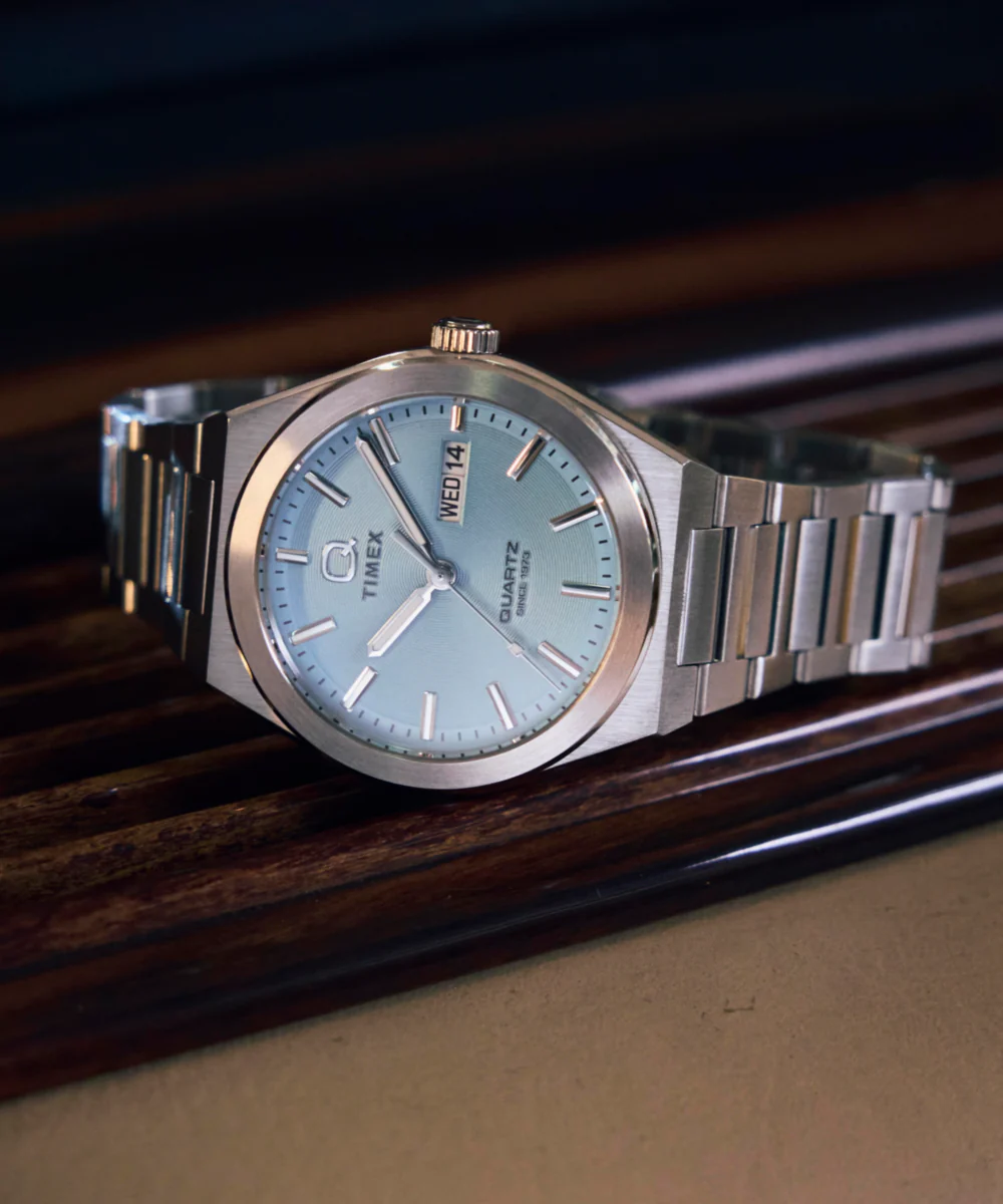 Q Timex® Continental Day and Date 39mm Stainless Steel Bracelet Watch - Image 7