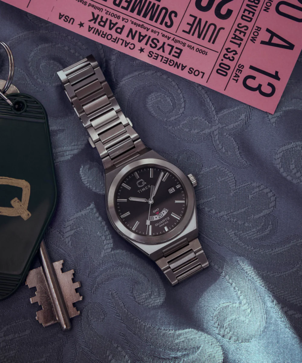 Q Timex® Continental GMT 39mm Stainless Steel Bracelet Watch - Image 7