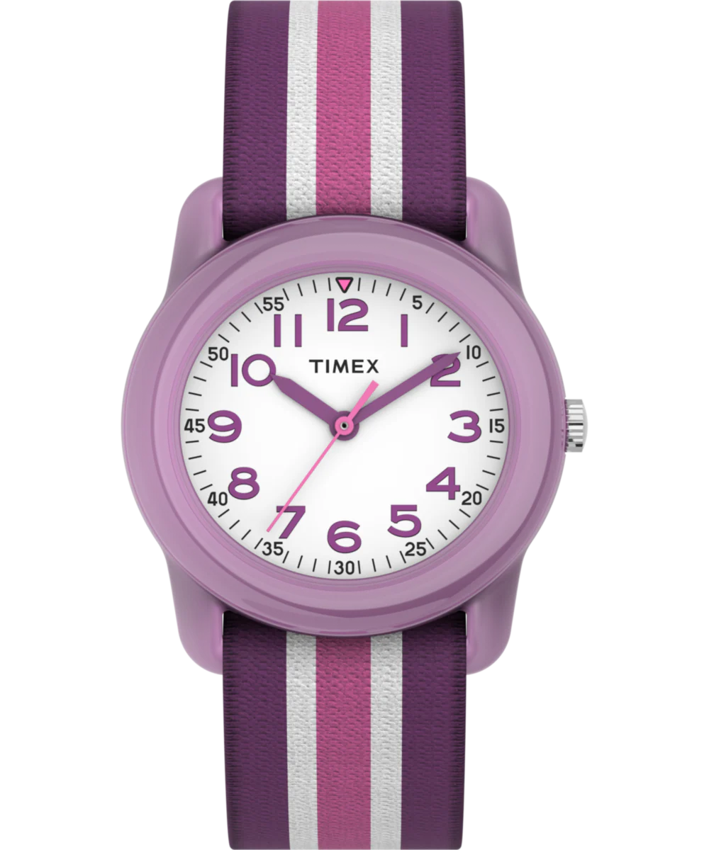 TIMEX TIME MACHINES® 29mm Purple Stripe Elastic Fabric Kids Watch