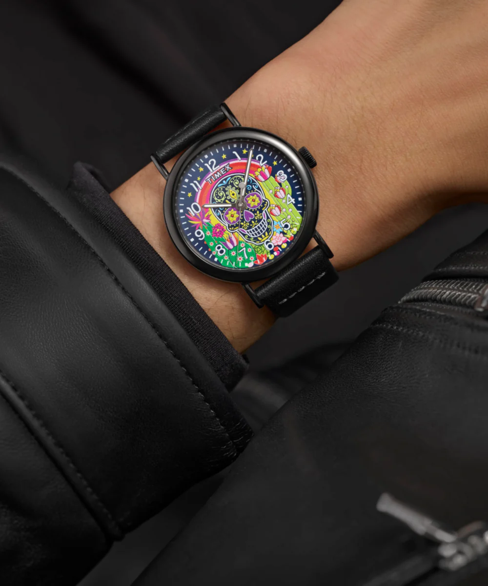 Timex Weekender Day of the Dead 40mm Leather Strap Watch - Image 2