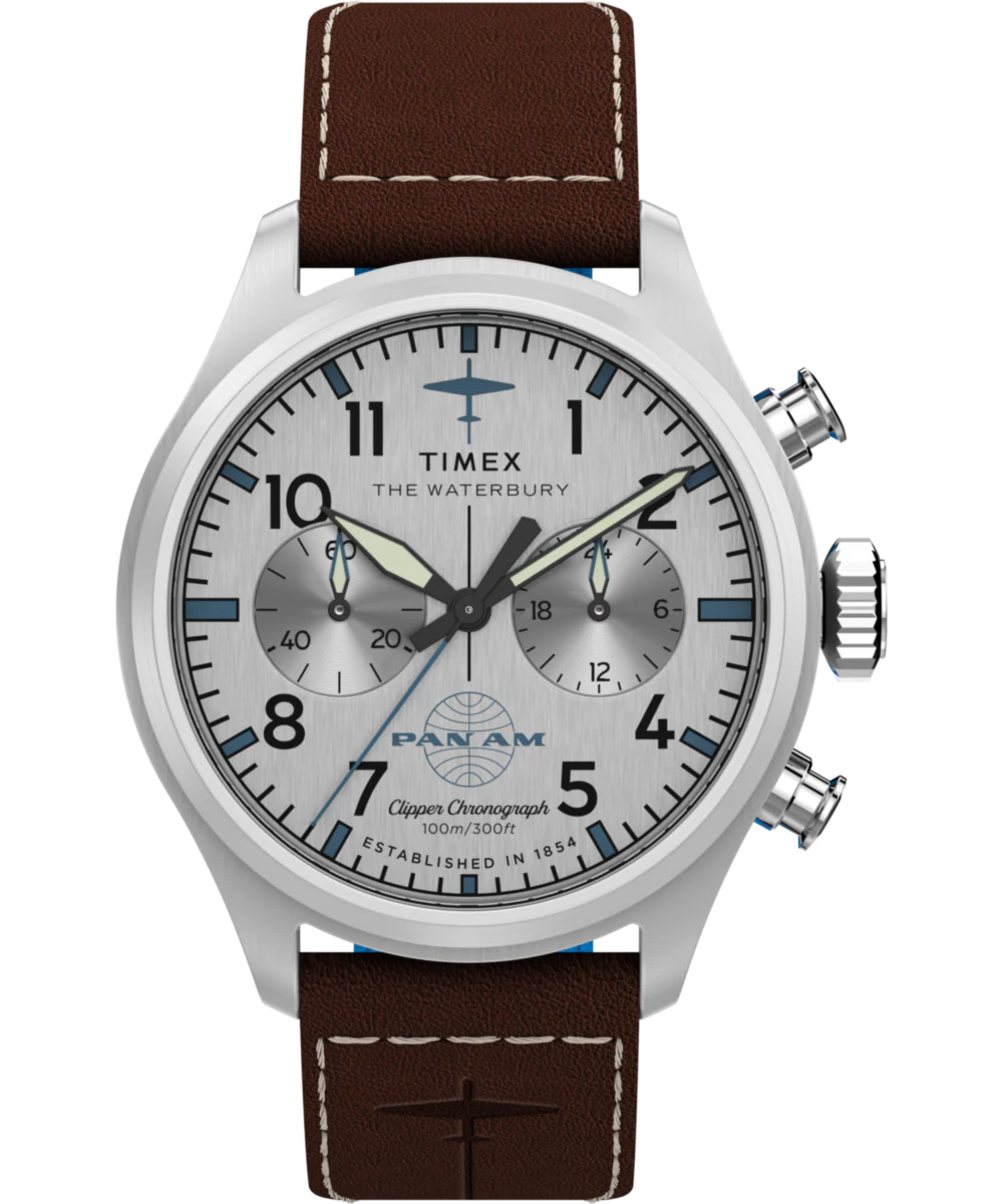 Timex x Pan Am® Waterbury Ace Chronograph 41mm Leather Strap Watch