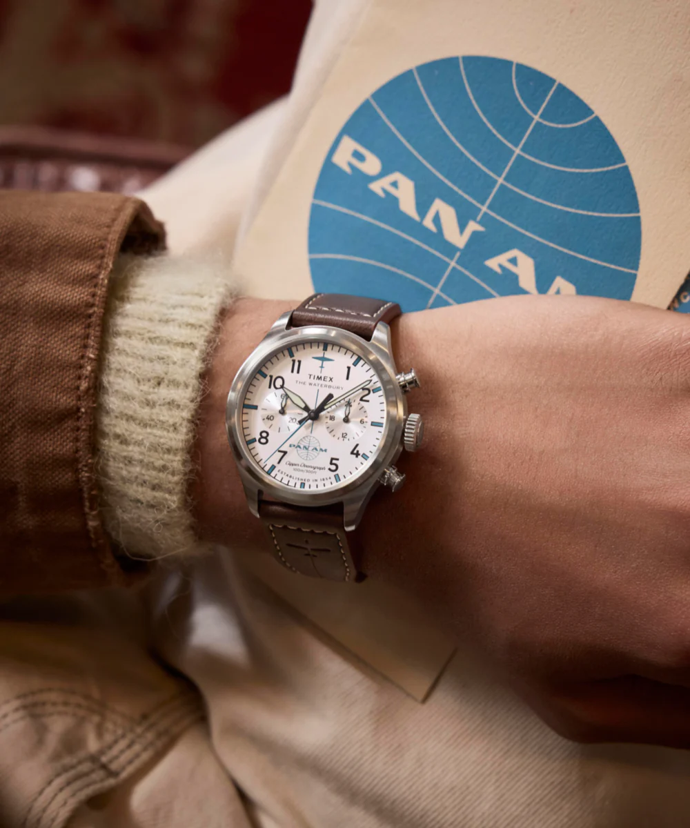 Timex x Pan Am® Waterbury Ace Chronograph 41mm Leather Strap Watch - Image 2