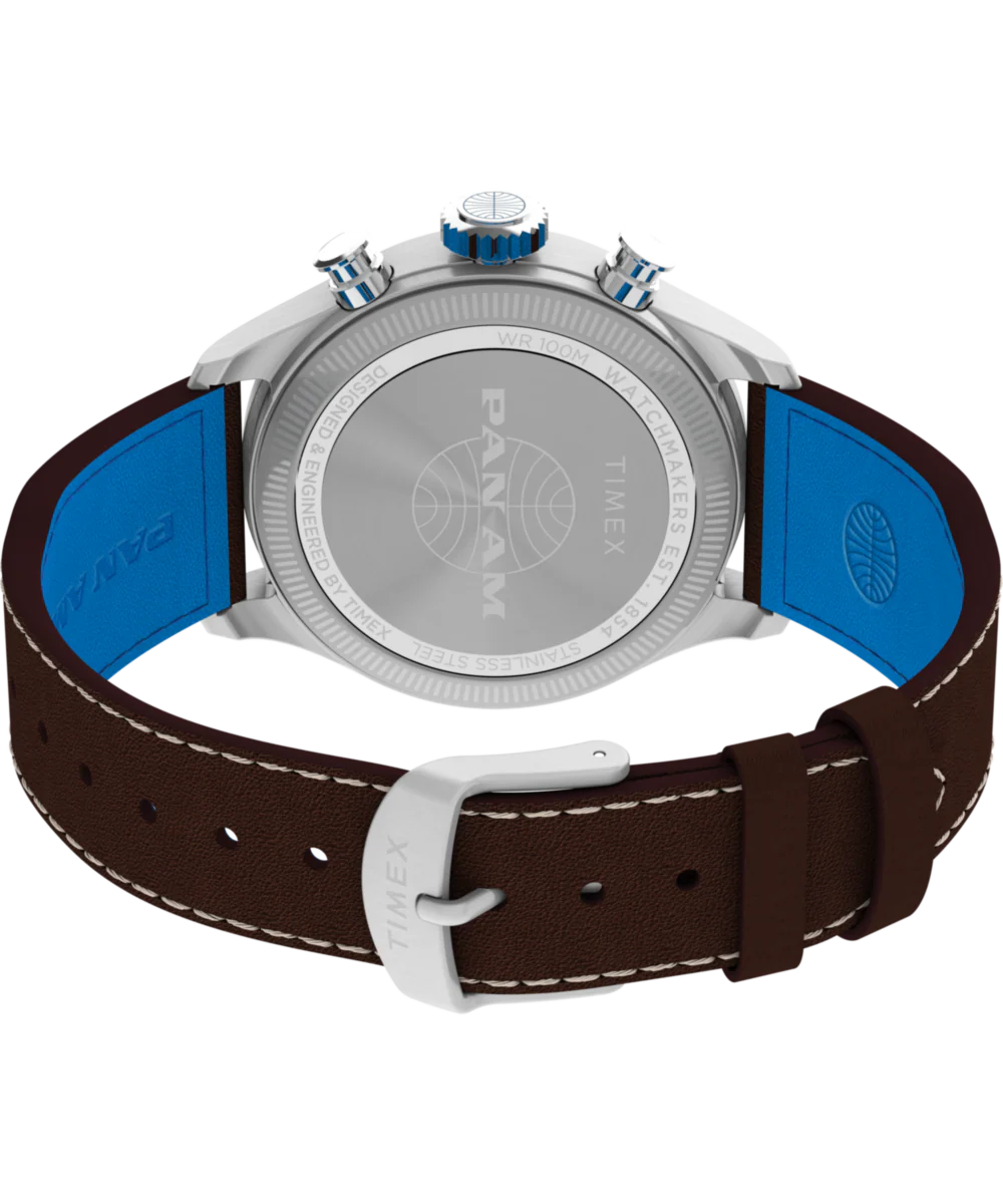 Timex x Pan Am® Waterbury Ace Chronograph 41mm Leather Strap Watch - Image 6