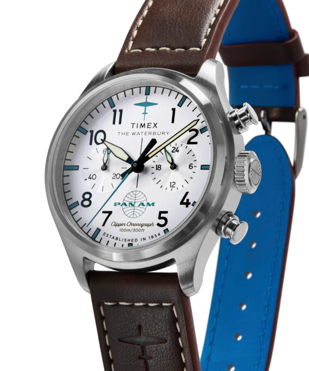 Timex x Pan Am® Waterbury Ace Chronograph 41mm Leather Strap Watch - Image 7