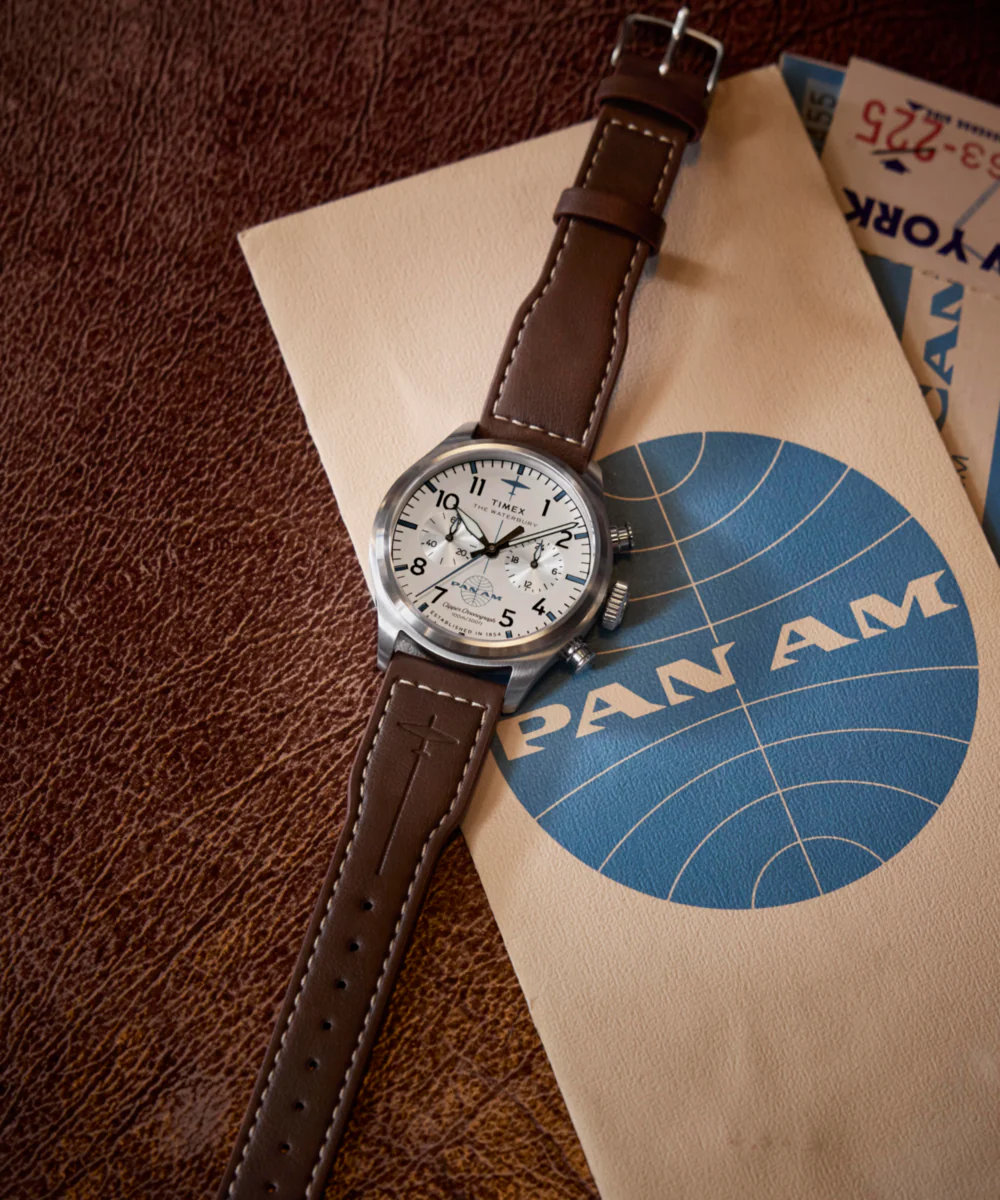 Timex x Pan Am® Waterbury Ace Chronograph 41mm Leather Strap Watch - Image 8