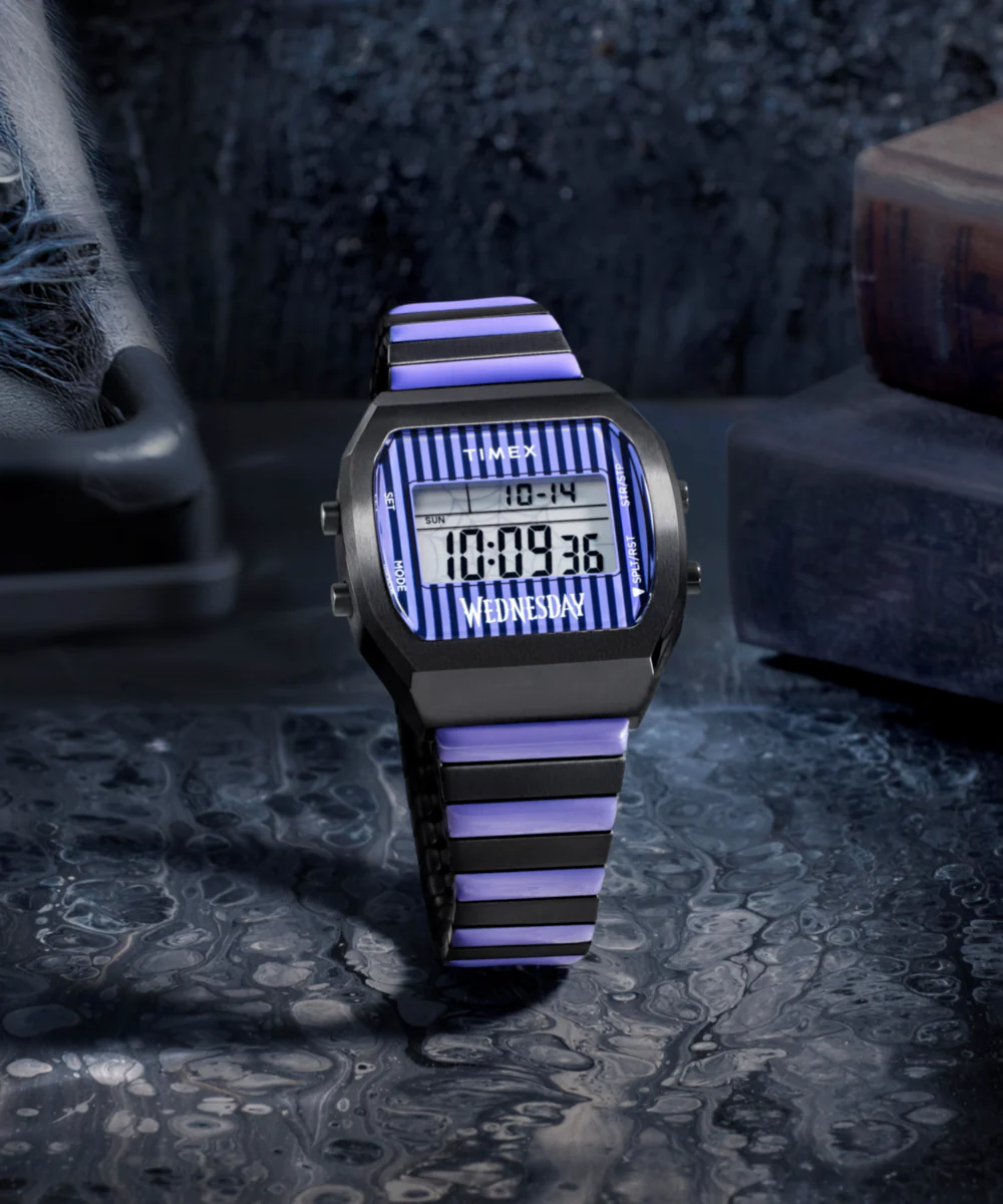 Timex x Wednesday T80 36mm Stainless Steel Black and Purple Expansion Band Watch - Image 5