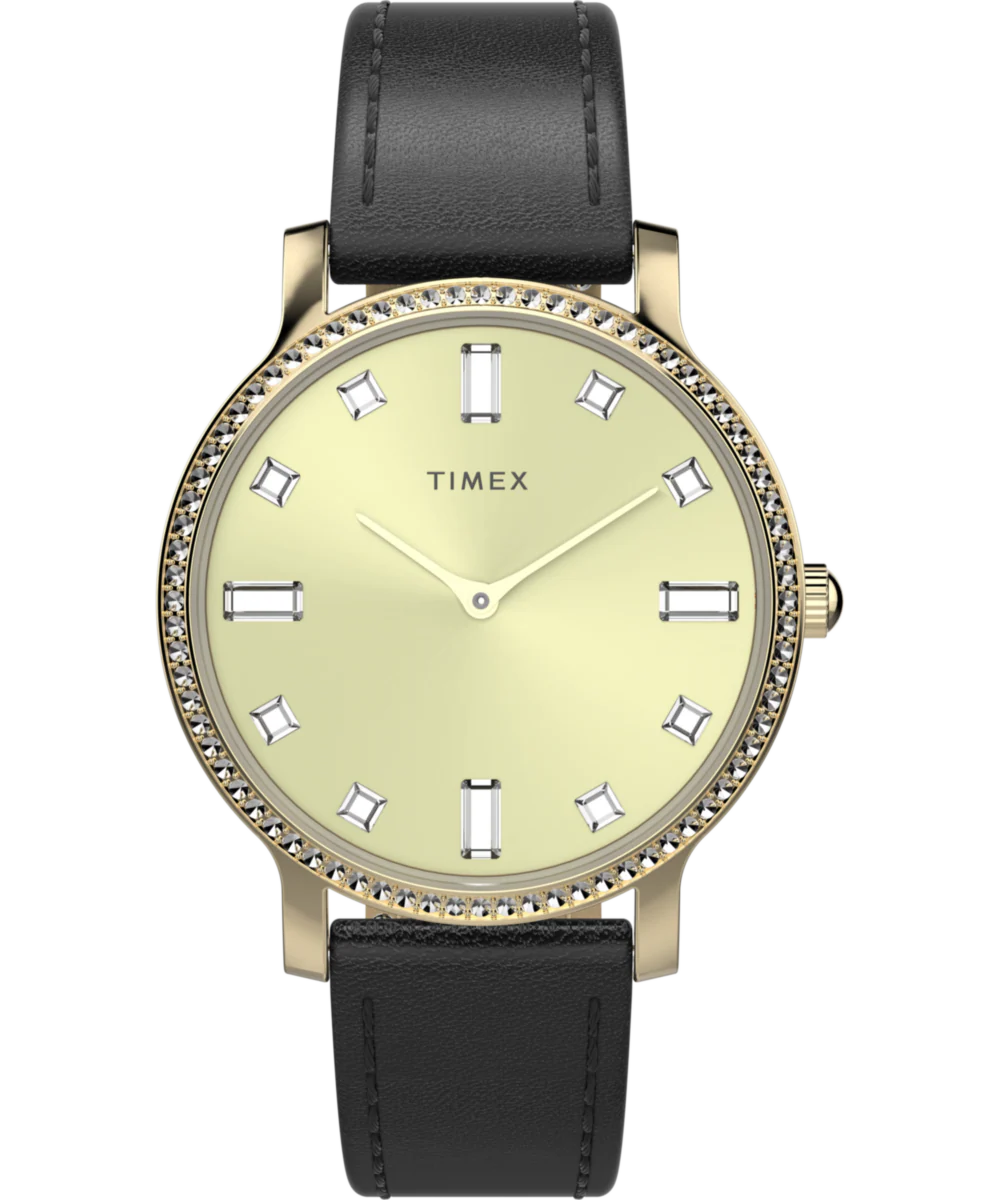 Transcend 34mm Leather Strap Watch