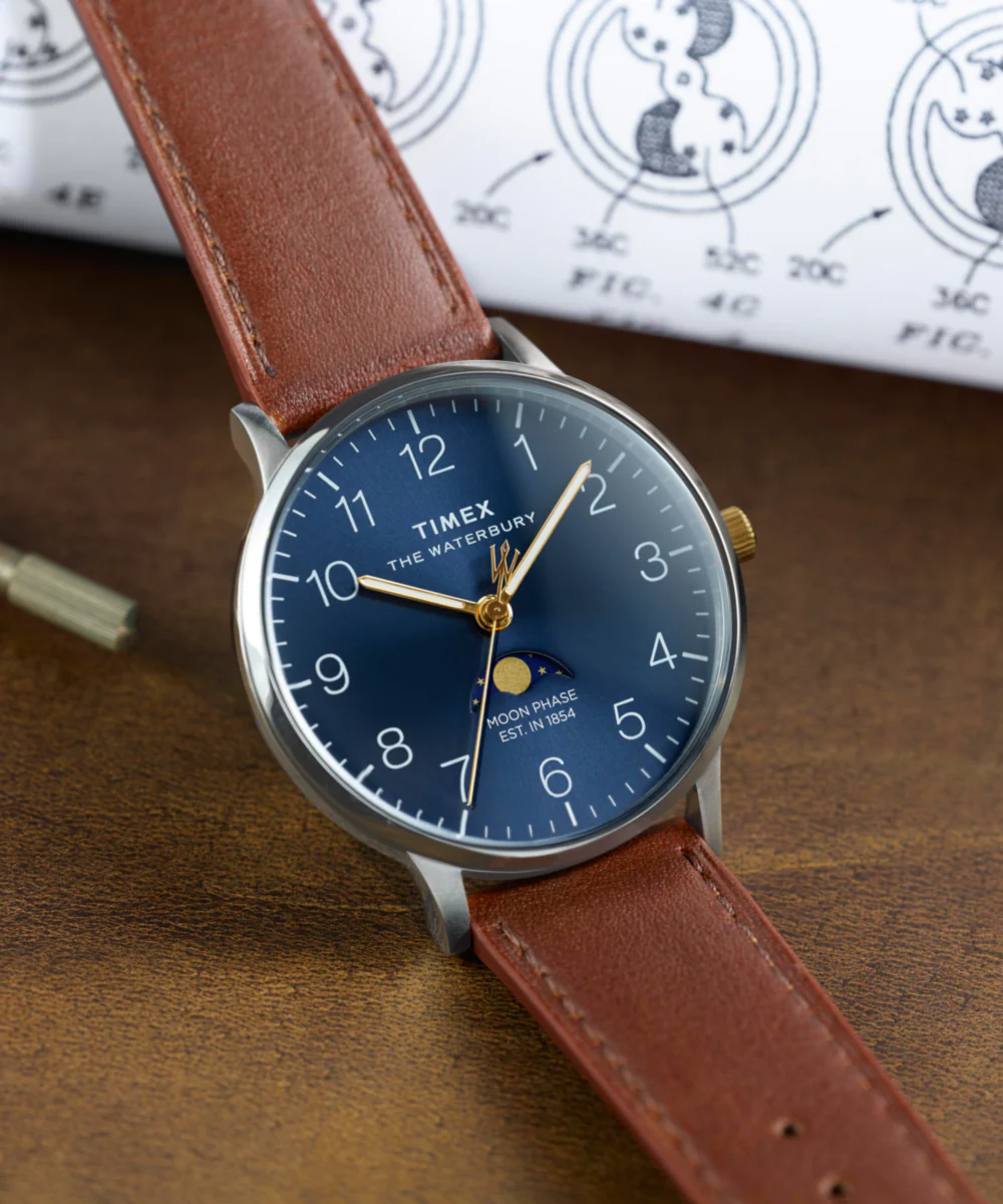 Waterbury Classic Moon Phase 40mm Leather Strap Watch - Image 7
