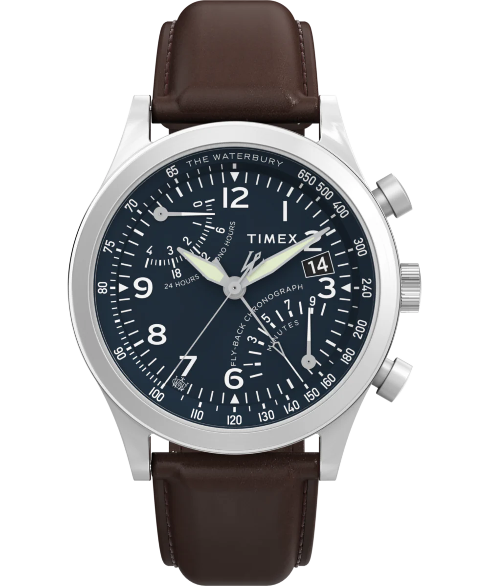 Waterbury Traditional Fly Back Chronograph 43mm Leather Strap Watch